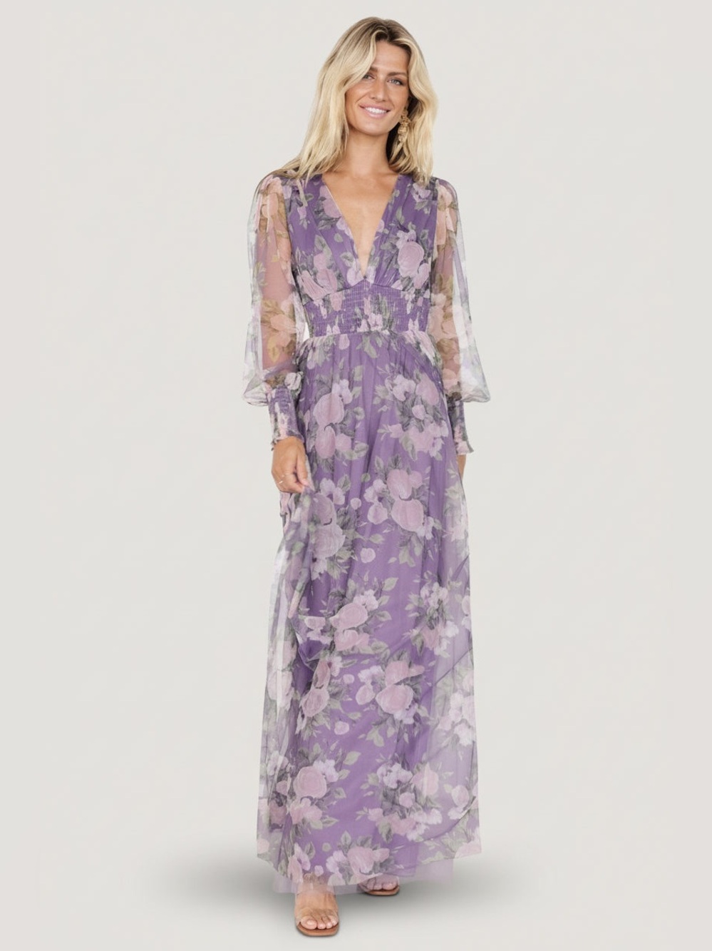 Baltic Born Layla Tulle Maxi Dress Purple Floral Sheer Romantic Wedding XL - Picture 3 of 15